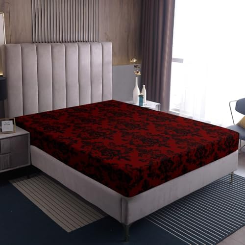 Castle Fairy Red Black Damask Twin Sheet Set with Pillowcase