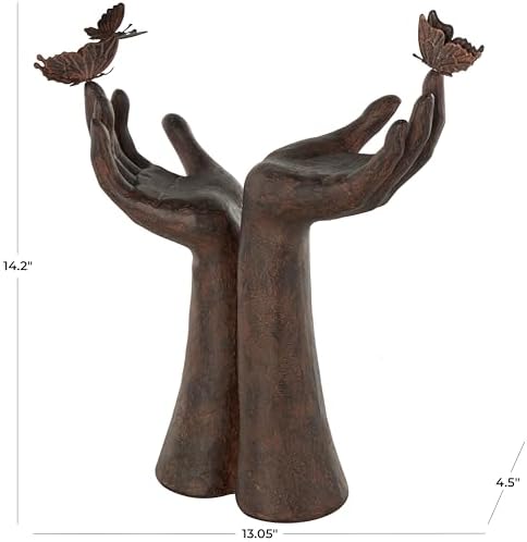 Deco 79 Polystone Hands Sculpture with Butterfly Accents Dark Brown 1