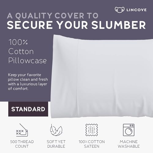 Lincove 100 Cotton Sateen Pillowcase - 20x26 Standard Size Includes 1 Pillowcase