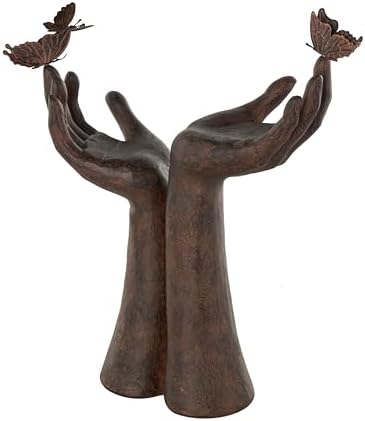 Deco 79 Polystone Hands Sculpture with Butterfly Accents Dark Brown 1