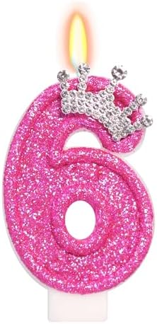 ElekFX Birthday Candle with Crown Rose Design Number 6 3 Inch Tall