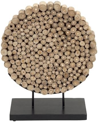 Deco 79 Modern Teak Wood Sculpture with Black Stand