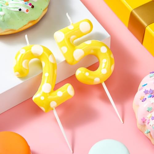 Cute Yellow Dot Sponge Birthday Candle 25