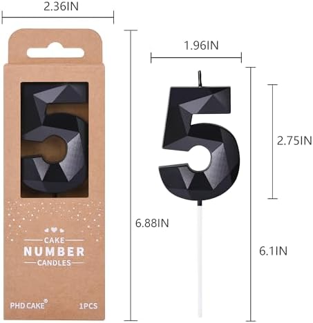 PHD CAKE 276 Inch Crystal Black 5 Number Birthday Candles