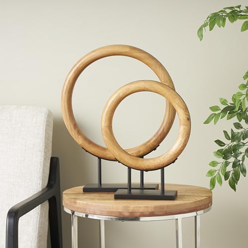 Deco 79 Modern Wooden Sculpture Set with Black Stands