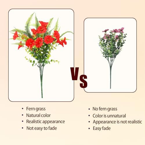 HIAGROW 12 Bundle Red Artificial Flowers with Fern