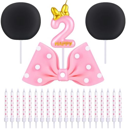 Cute Mouse Cake Candles Pink Bow and Ears Decor