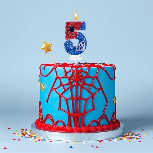 WQINX Spider Web Birthday Candles 5pcs Red Blue with Silver