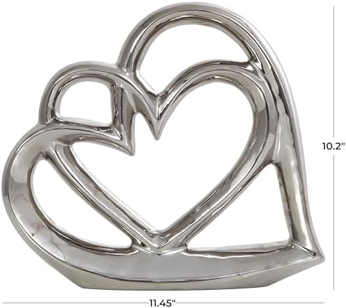 Deco 79 Silver Ceramic Heart Sculpture Modern Home Decor Statue