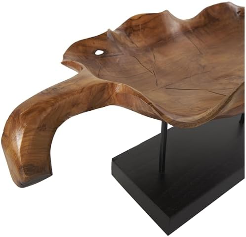 Deco 79 Teak Leaf Sculpture with Black Stand 21 x 11 x 10