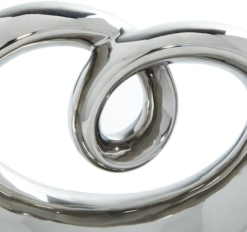Deco 79 Ceramic Abstract Heart Sculpture with Silver Plating and Black Base