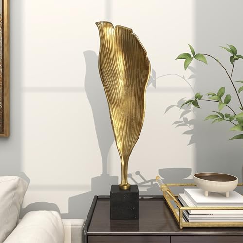 Deco 79 Gold Aluminum Leaf Sculpture with Black Marble Base 1