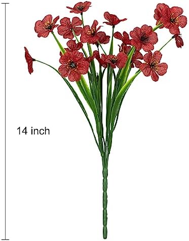 15 Bundles Artificial Flowers UV Resistant Red Home Decor