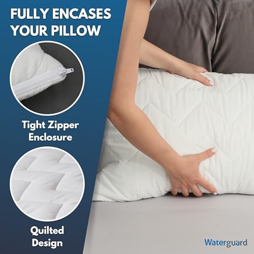 Waterguard Quilted Pillow Protector - Waterproof Bed Bug Proof Queen Size