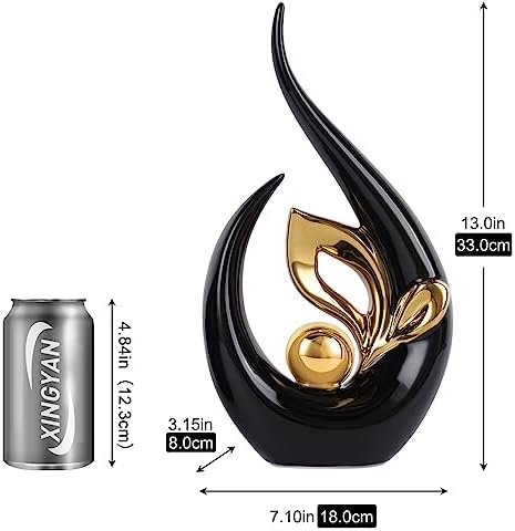 Modern Ceramic Statue with Gold Accents 13 H Black Base