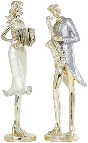 Deco 79 Gold Resin Musician Statues Set of 2