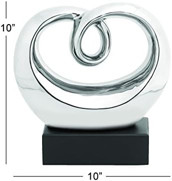 Deco 79 Ceramic Abstract Heart Sculpture with Silver Plating and Black Base