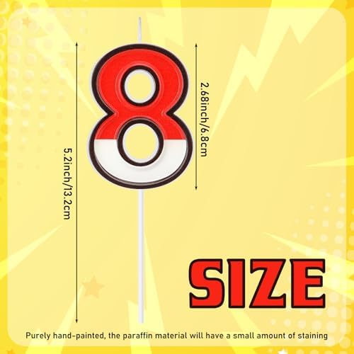 Cartoon Red White Number 8 Birthday Candle Topper