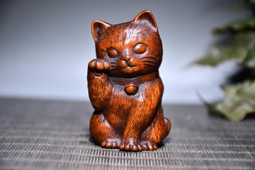 Handmade Fortune Cat Statue Meditating Home Decor