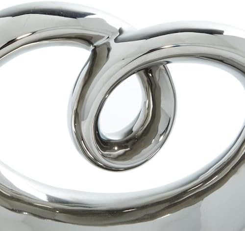 Deco 79 Ceramic Abstract Heart Sculpture with Silver Plating and Black Base
