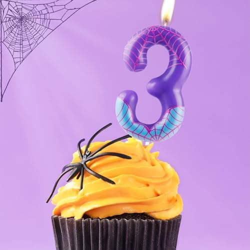 Purple Spider Themed Birthday Candle Number 4 Cake Topper