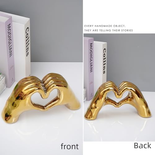Notakia Gold Heart Hands Statue - Modern Decor Sculpture