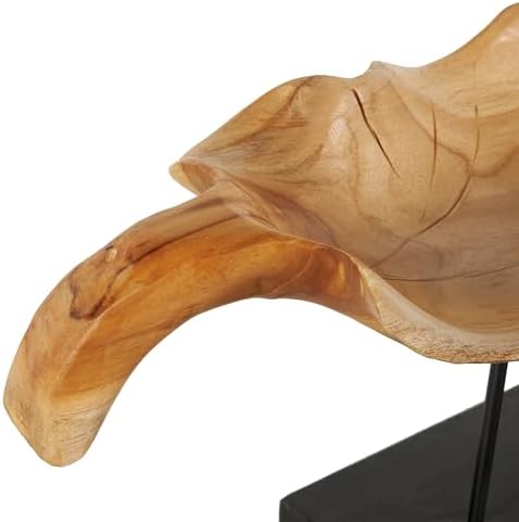 Deco 79 Teak Leaf Sculpture with Black Stand 21 x 11 x 10