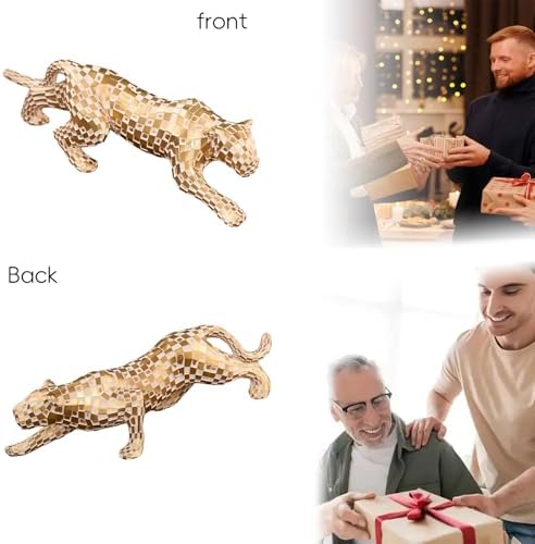 Gold Finish Cubist Cheetah Sculpture - Abstract Leopard Resin Art Statue 1
