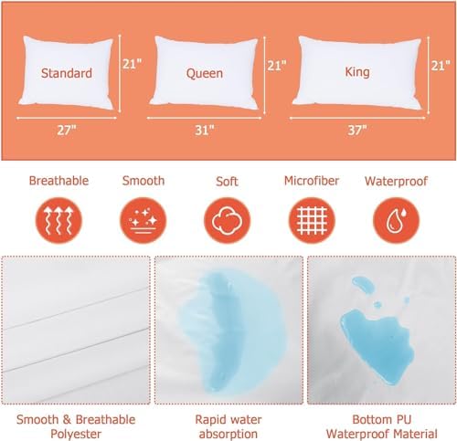 Bedecor Queen Pillow Protector with Zipper 4 Pack