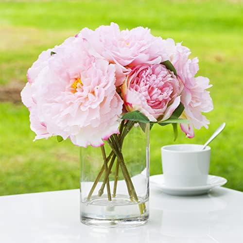 ENOVA FLORAL Pink Peonies Artificial Flowers in Glass Vase 1
