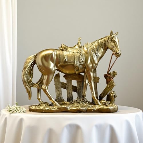 Golden Horse Statue Figurine Sculpture Resin Decor