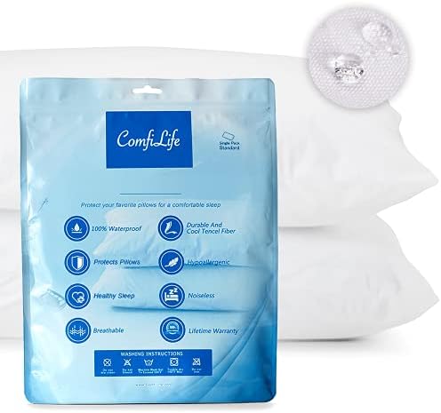 ComfiLife Waterproof Pillow Protectors - Zippered Covers for Standard Pillows
