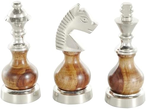 Deco 79 Chess Statues Set of 3 with Wood Centers