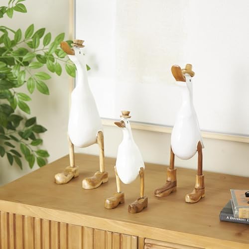 Deco 79 Bamboo Duck Statues with Hats and Shoes Set of 3