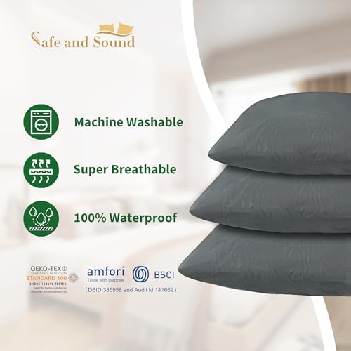 Safe and Sound Waterproof Pillow Protector 20x30 Inch 2 Pack Grey 1
