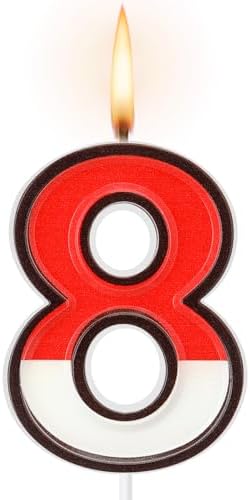 Cartoon Red White Number 8 Birthday Candle Topper