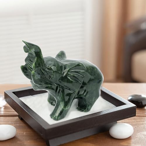 Gemshan Jade Green Elephant Statues - Feng Shui Decor Gift
