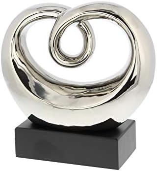 Deco 79 Ceramic Abstract Heart Sculpture with Silver Plating and Black Base