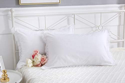 White Crocheted Lace Pillow Shams Queen Set 2PCS 30x20