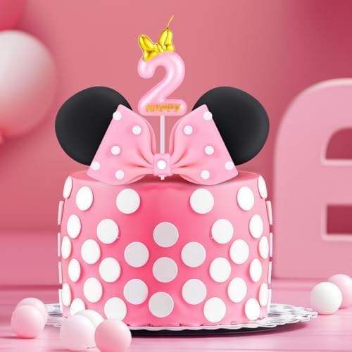 Cute Mouse Cake Candles Pink Bow and Ears Decor