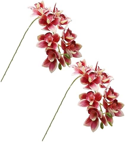 XZJMY Artificial Orchid Flowers 3D Faux Cymbidium 2PCS Dark Pink