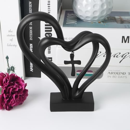 DreamsEden Romantic Wedding Sculpture - Two Hearts and Cross Decor