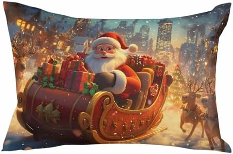 Waterproof Pillow Protector 2 Pack - Christmas Deer House Snowy Night Design