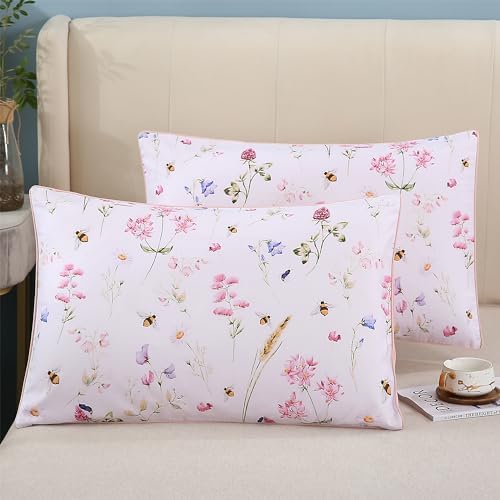 RYNGHIPY Egyptian Cotton King Pillowcases with Floral Bees Print 1