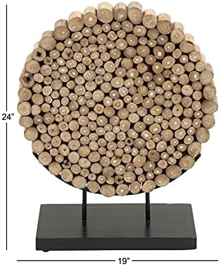Deco 79 Modern Teak Wood Sculpture with Black Stand
