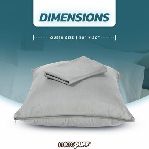 MICROPUFF Zippered Pillow Protectors Queen 20x30 Gray 4 Pack