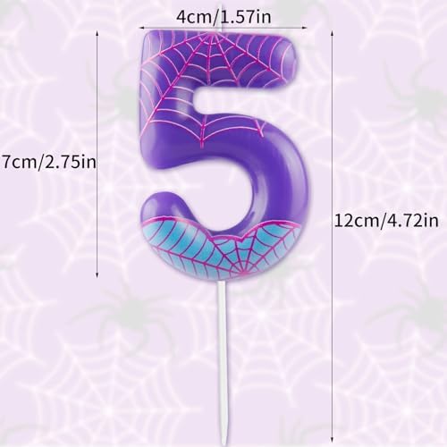 Purple Spider Themed Birthday Candle Number 4 Cake Topper