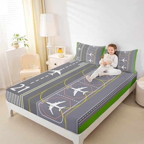 Castle Fairy Airplane Bed Sheet Set Twin Size with Deep Pocket