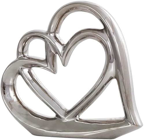 Deco 79 Silver Ceramic Heart Sculpture Modern Home Decor Statue