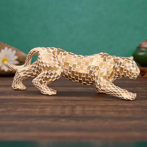 Gold Finish Cubist Cheetah Sculpture - Abstract Leopard Resin Art Statue 1